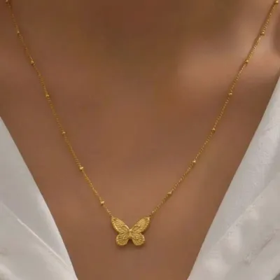 Vintage Butterfly Stainless Steel Pendant Necklace 